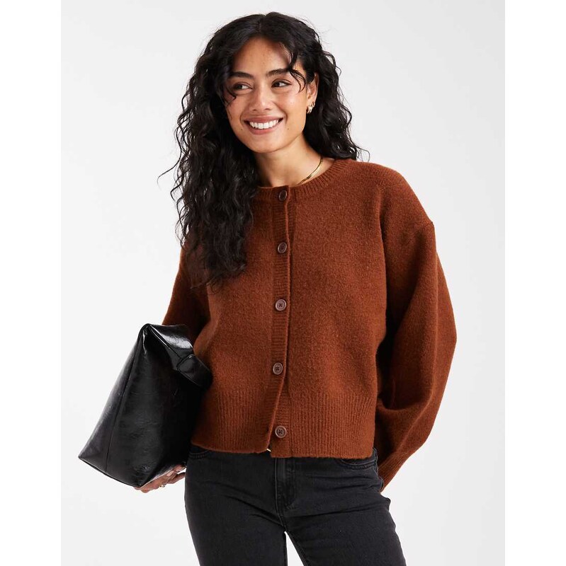 ASOS DESIGN boxy crew neck cardigan with side split detail in
