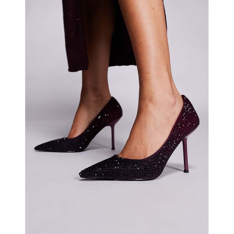 Azalea Wang Kaisseye studded court shoes in burgundy-Red 109239859