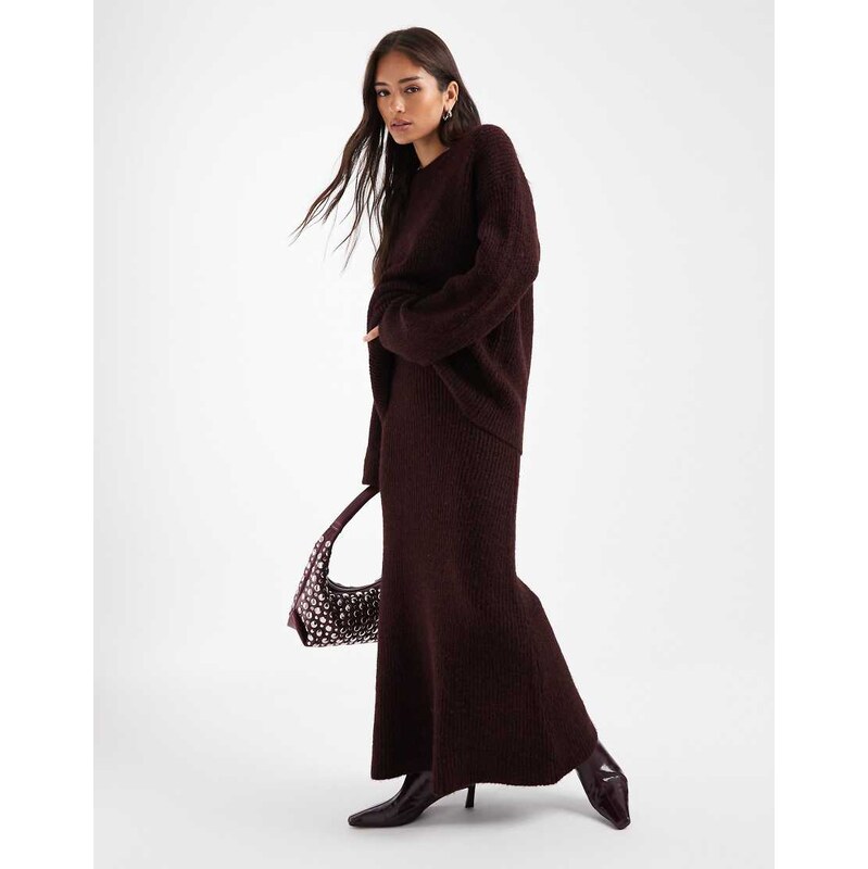 4th & Reckless wool feel knit flared maxi skirt co-ord in plum