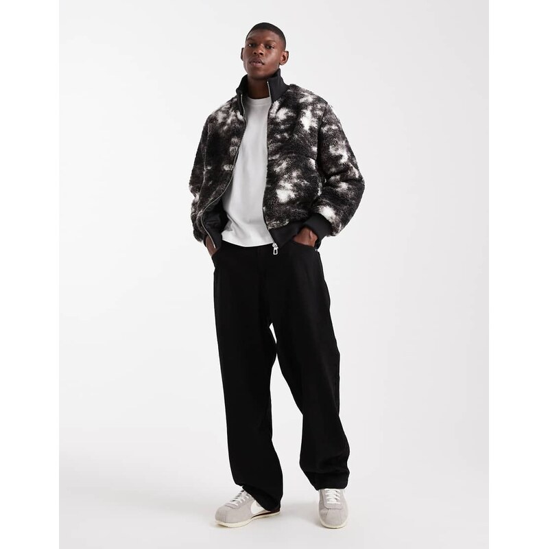ONLY & SONS oversized sherpa zip through fleece in monochrome