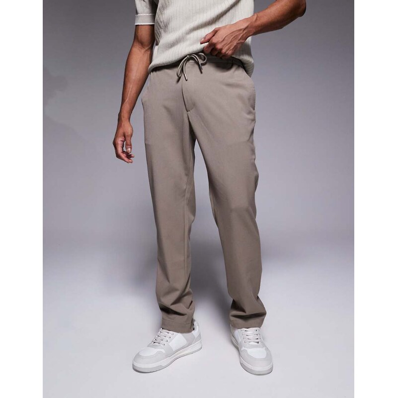 River Island slim fit decal jogger in beige-Neutral