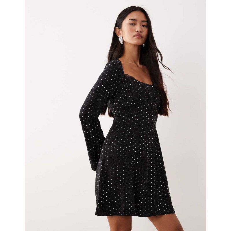 Nobodys Child Olivia lace square neck mini dress in black polka