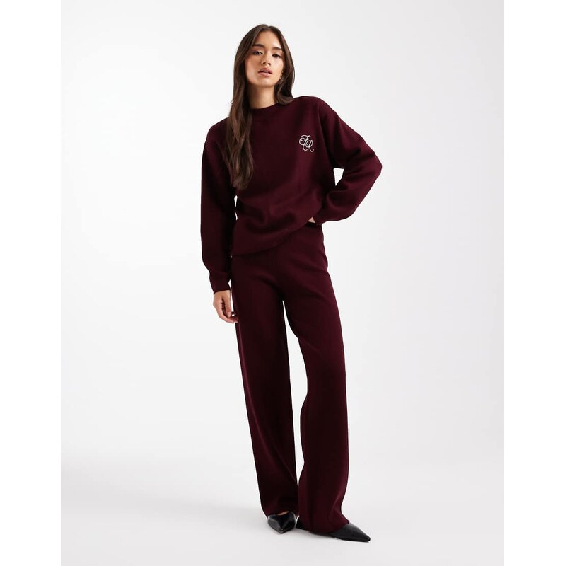 4th & Reckless knitted high waist wide leg trousers co-ord in burgundy 109289607