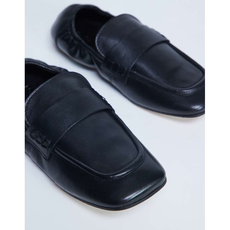 Topshop Brooks ruched back real leather loafer in black