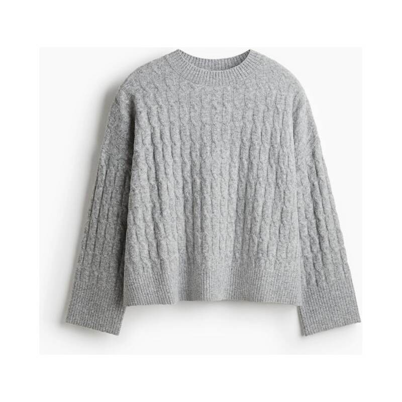 H&M - Svetrs copánkovým vzorem - Světle Šedý Melír