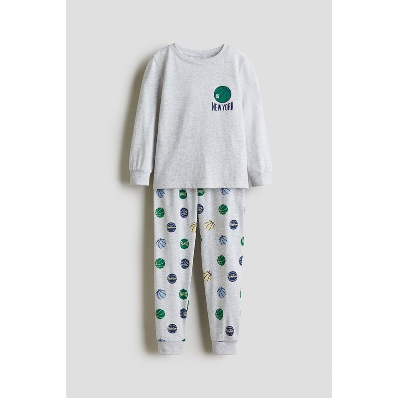 H&M - Vzorované žerzejové pyžamo - Šedá/New York