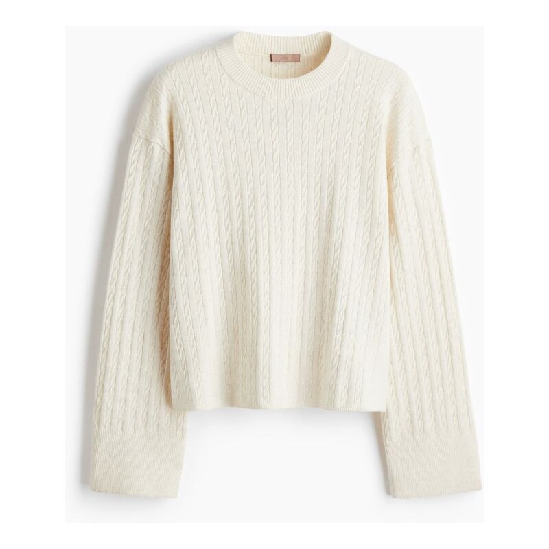 H&M - Svetrs copánkovým vzorem - Krémová