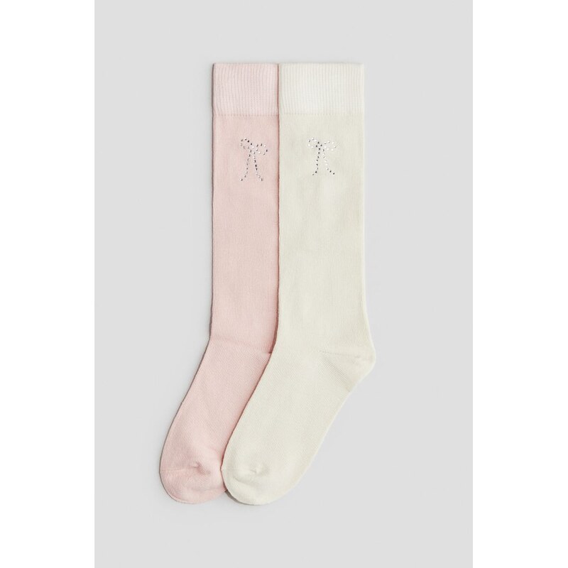 H&M - Podkolenky 2 páry - Světle Růžová/Bílá