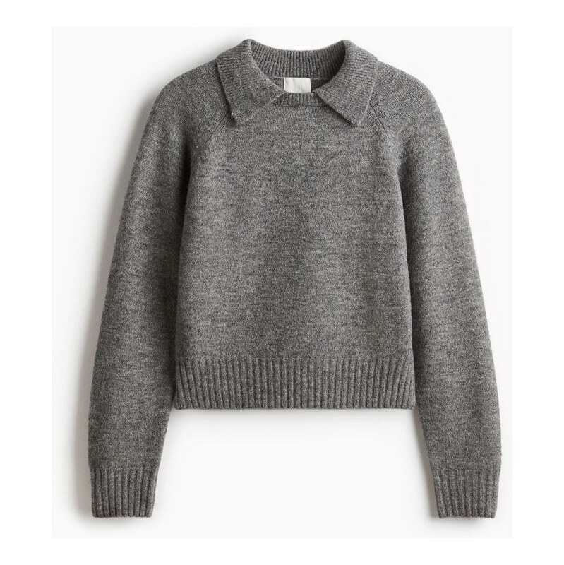 H&M - Svetrs límečkem - Šedý Melír
