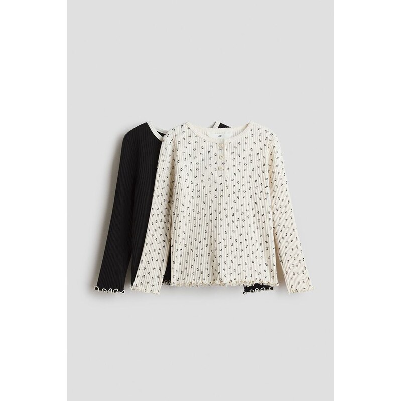 H&M - Žebrovaný bavlněný top 2 kusy - Černá/Květy