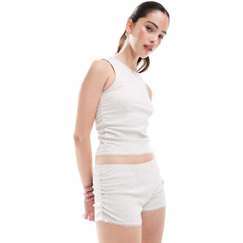 Cotton On sleep rib ruched boyshort in light grey marle 109067327