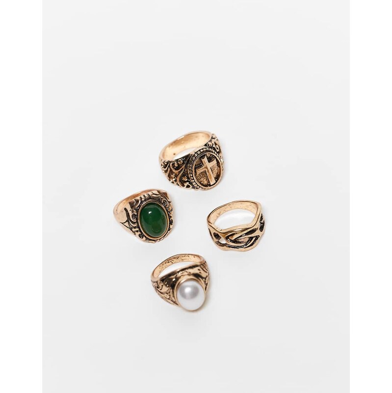 Reclaimed Vintage unisex grunge ring pack with faux stone in