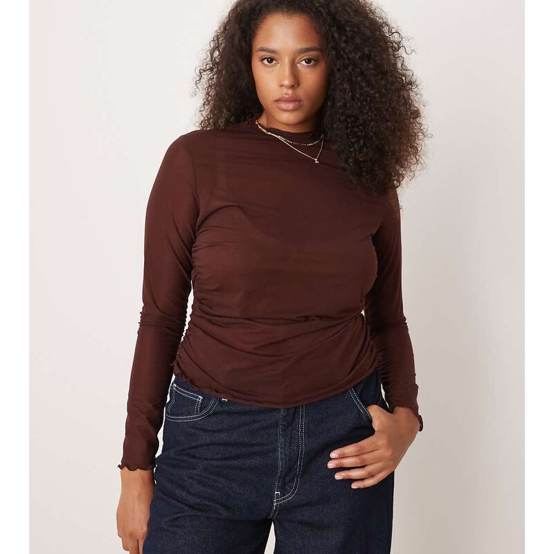 ASOS Curve ASOS DESIGN Curve high neck mesh semi sheer long sleeve top 109067434