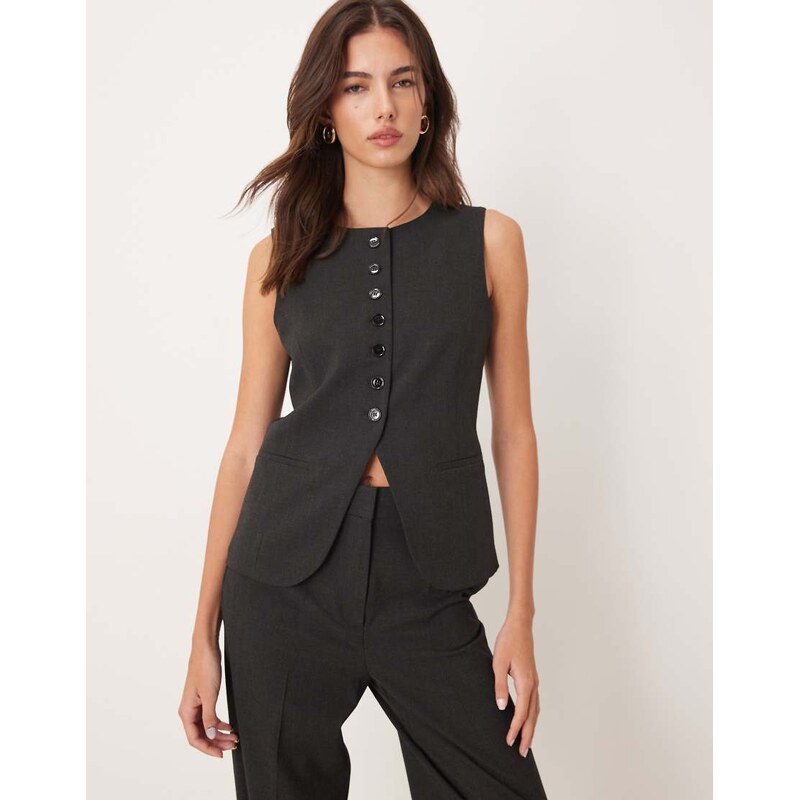 Mango Daisy tailored 3 piece set waistcoat in charcoal-Grey 109736554