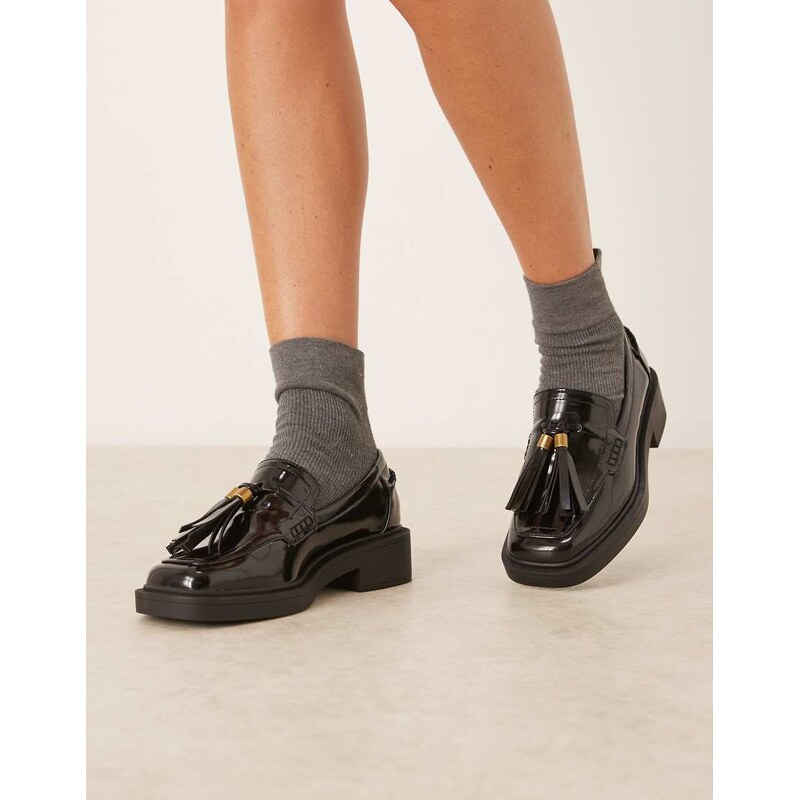 ASOS DESIGN Matrix square toe tassel detail loafers in black 114474820