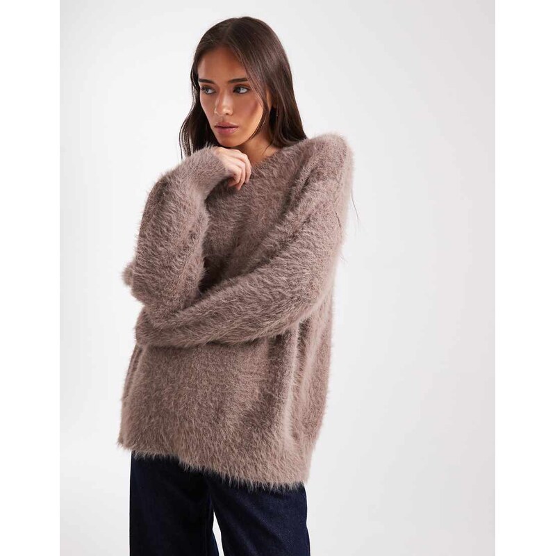 ASOS DESIGN knitted oversized jumper in eyelash yarn in mocha-Brown