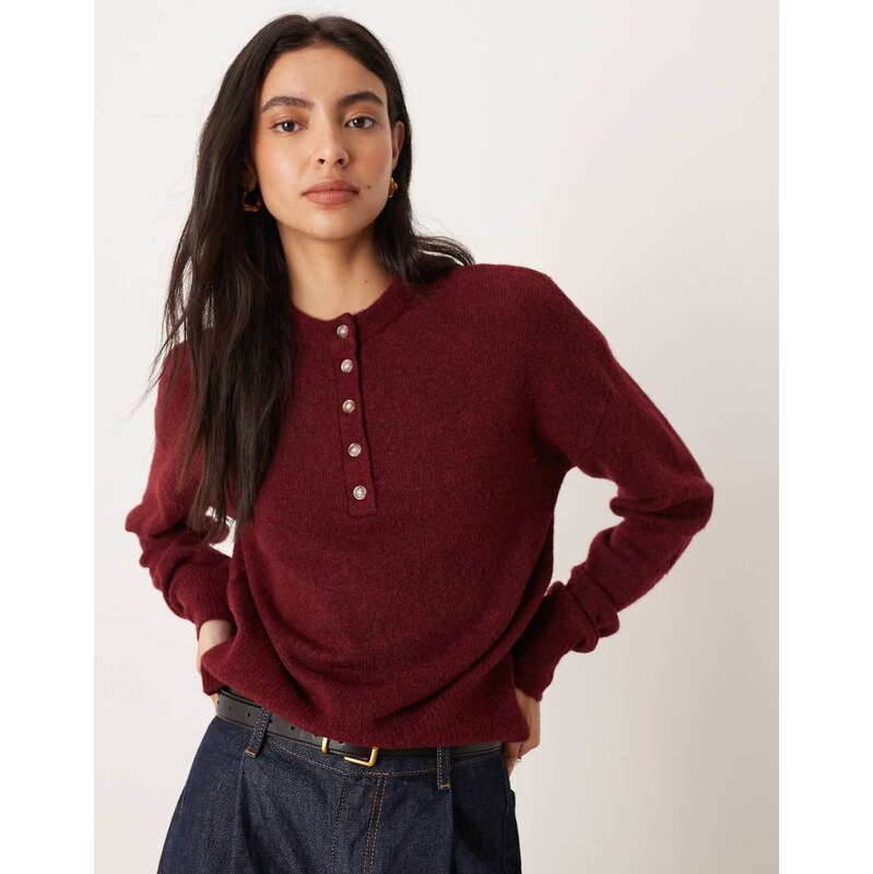 ASOS DESIGN knitted premium wool and alpaca blend henley top in