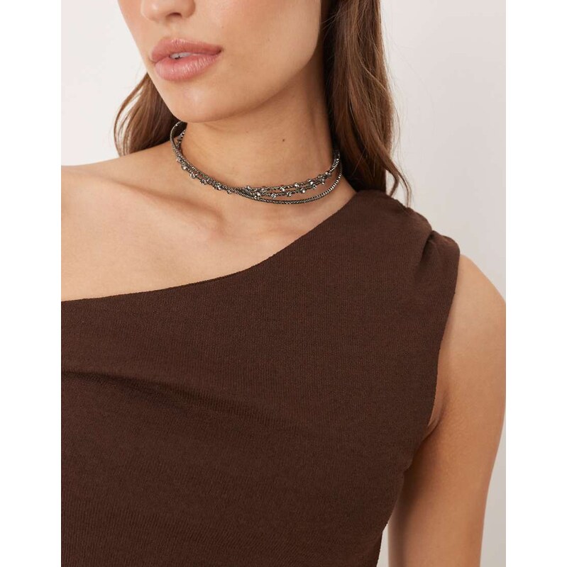 ASOS DESIGN choker necklace with triple row of faux crystals-Silver 109078255