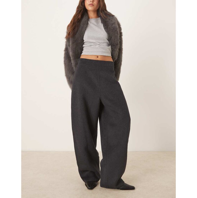 Mango wool mix barrel trouser in charcoal-Grey 109078306