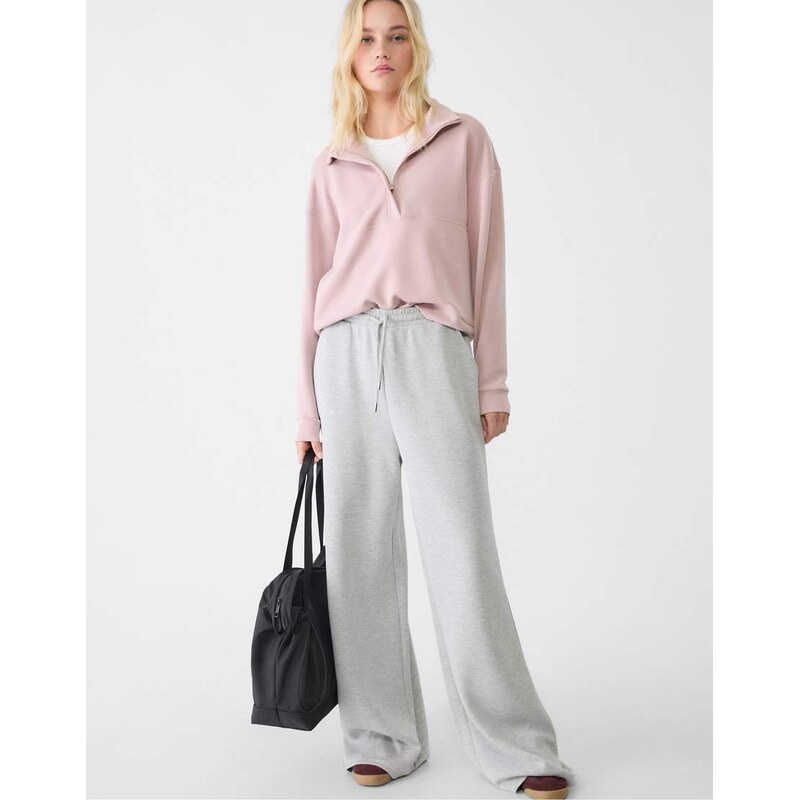 Stradivarius Soft-touch palazzo trousers in grey melange