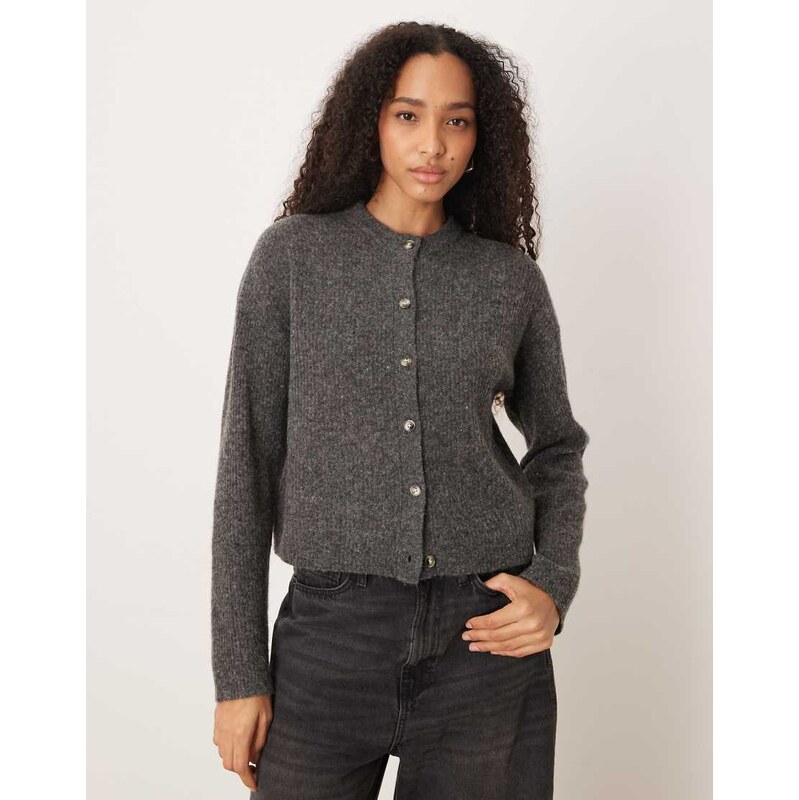ASOS DESIGN wool and alpaca waisted cardigan in charcoal-Grey