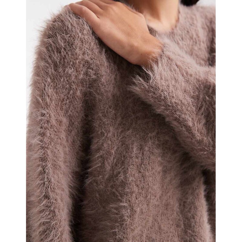 ASOS DESIGN knitted oversized jumper in eyelash yarn in mocha-Brown