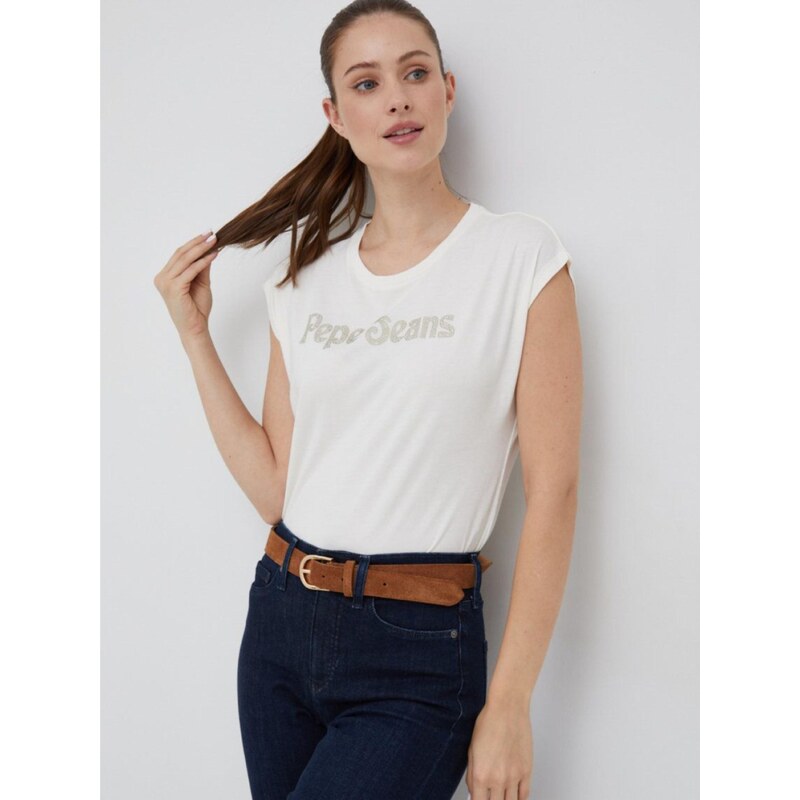 Pepe Jeans dámské krémové tričko