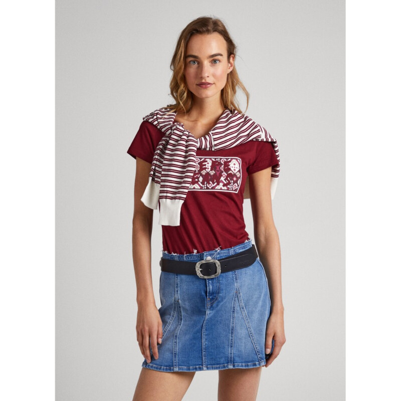 Pepe Jeans dámské vínové tričko