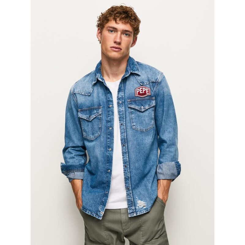 Pepe Jeans pánská modrá džínová košile