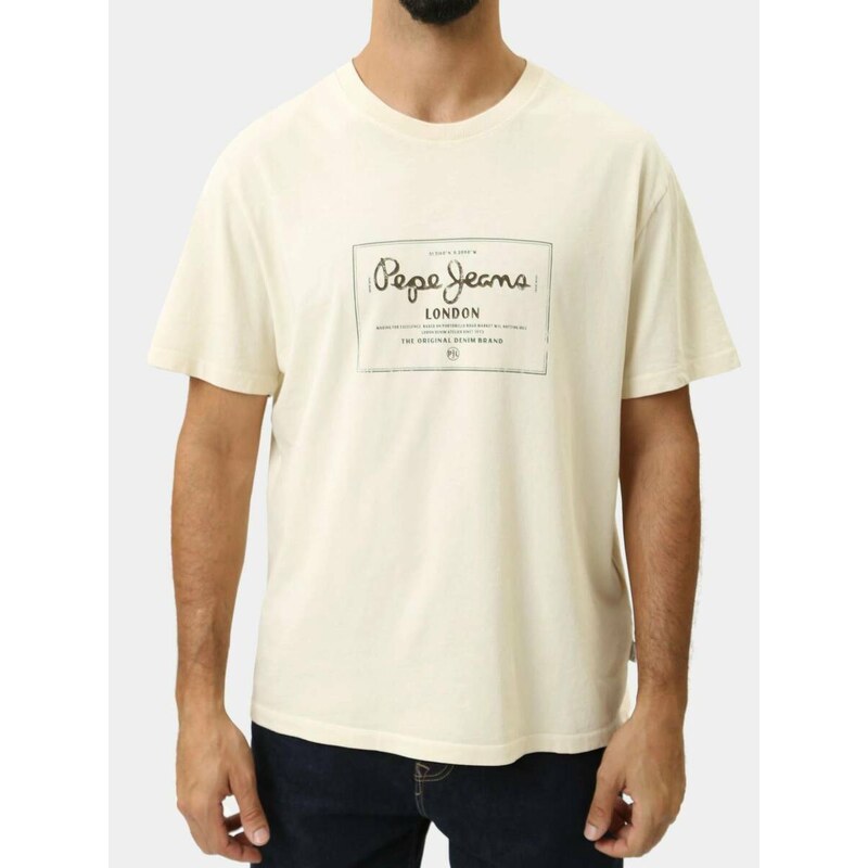 Pepe Jeans pánské béžové tričko Simon