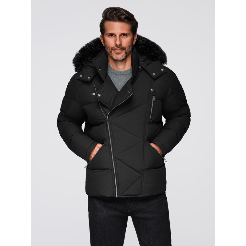 Ombre Mens quilted jacket with cut of ramoneski with hood -