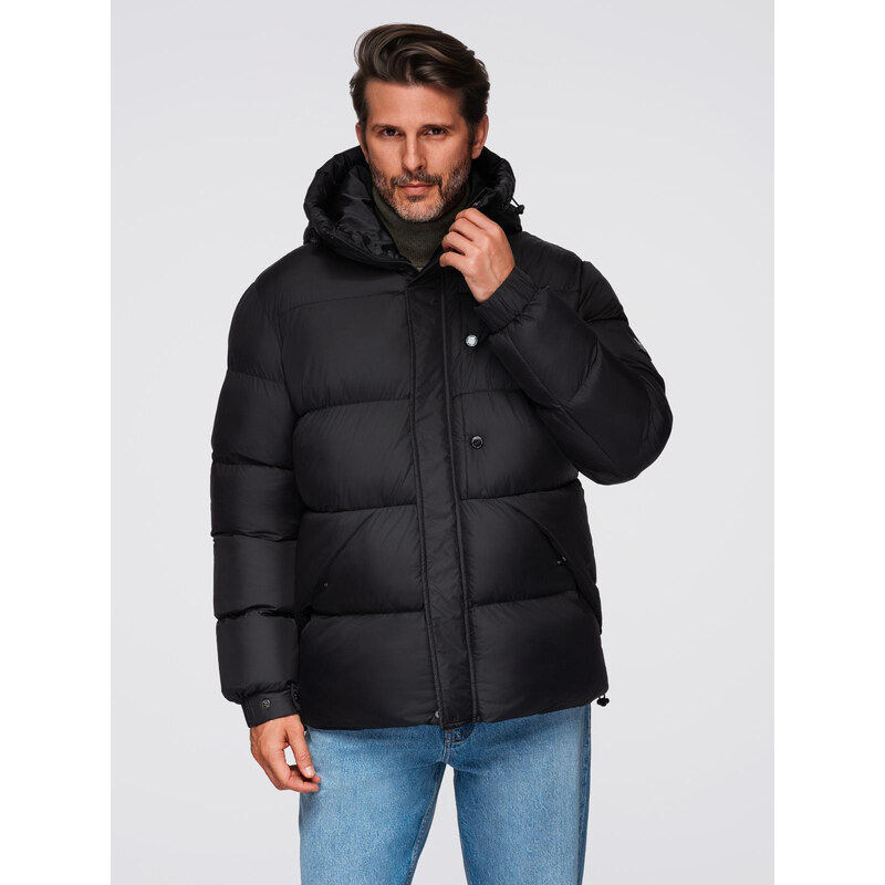 Ombre Mens quilted jacket with high zipped hood - black