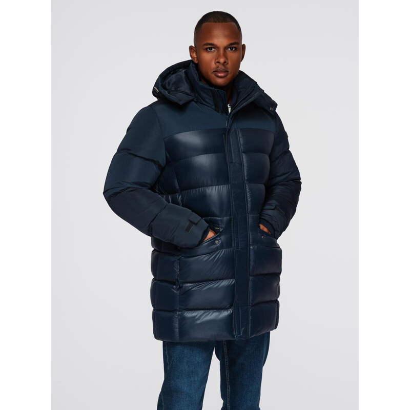 Ombre Mens quilted jacket with combined materials and hood -