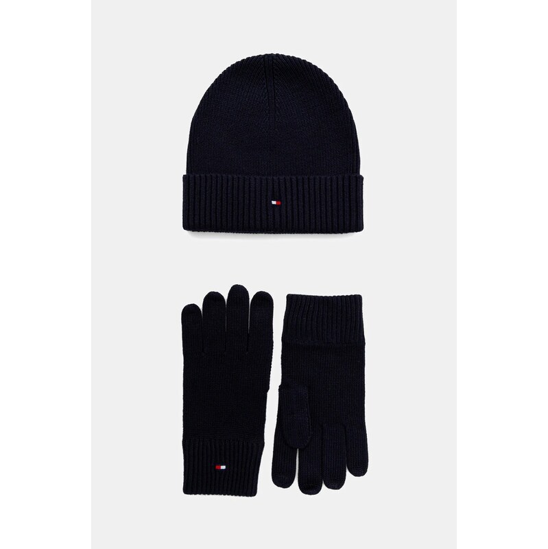 Čepice a rukavice s příměsí kašmíru Tommy Hilfiger 2-pack tmavomodrá barva, AM0AM13806