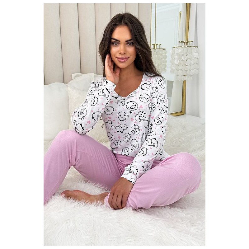 Donna Bavlněné pyžamo Sheep long bílo-růžové 109099277