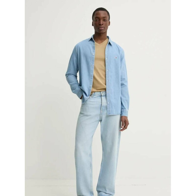 Tommy Jeans pánská modrá džínová košile