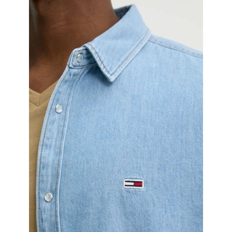 Tommy Jeans pánská modrá džínová košile