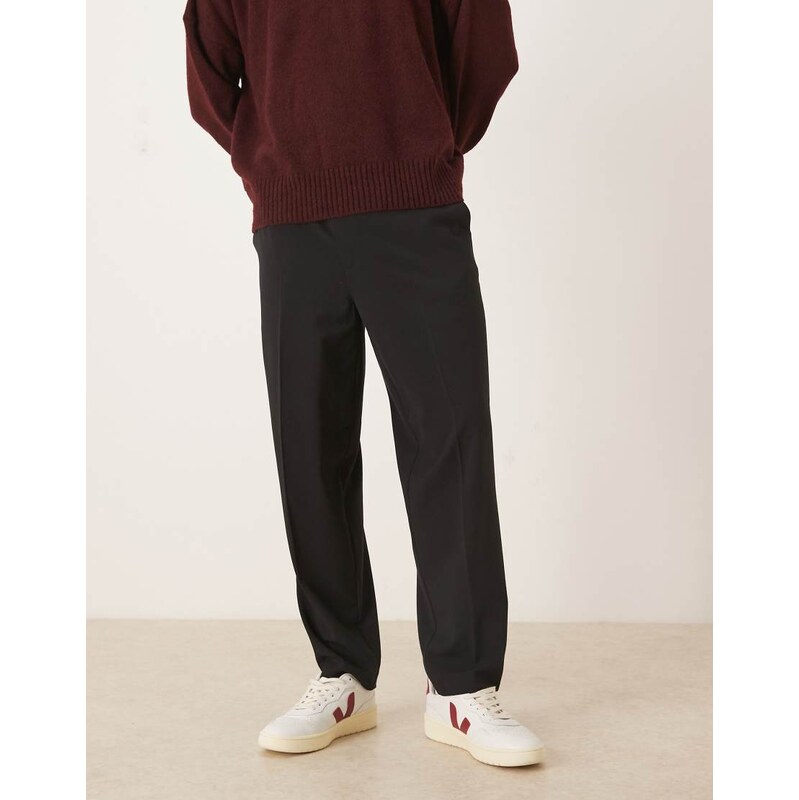 ASOS DESIGN smart pull on oversized tapered trousers in black