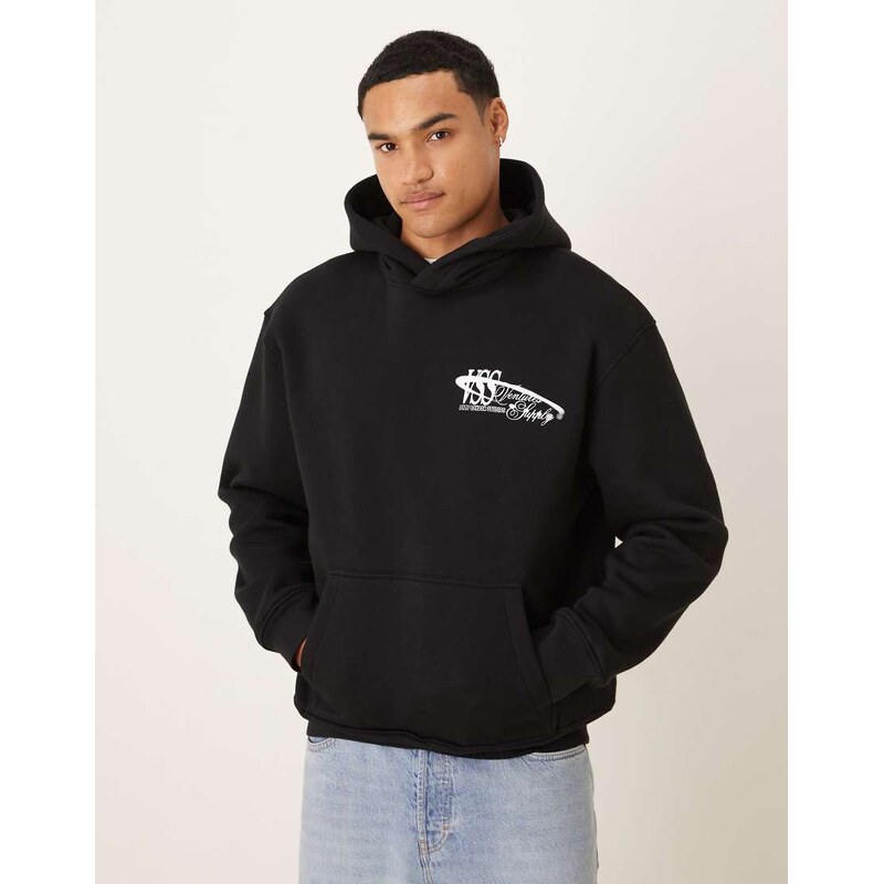 ASOS DESIGN oversized hoodie with chest print in black