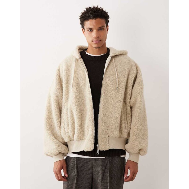 ASOS DESIGN extreme oversized quarter zip fleece hoodie in beige