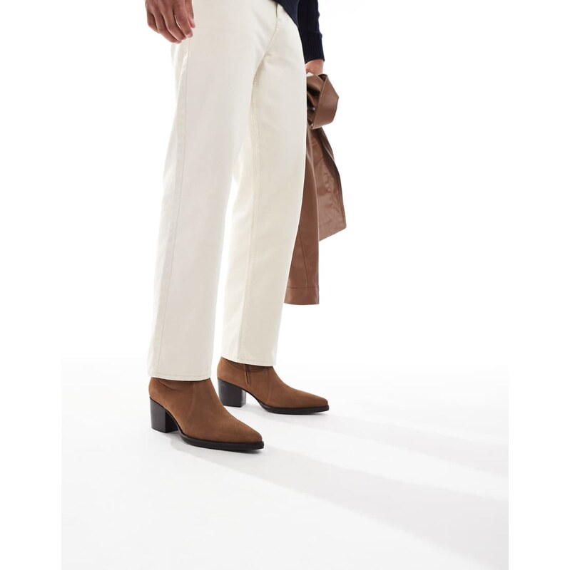ASOS DESIGN chelsea western boots in tan suede with cuban heel