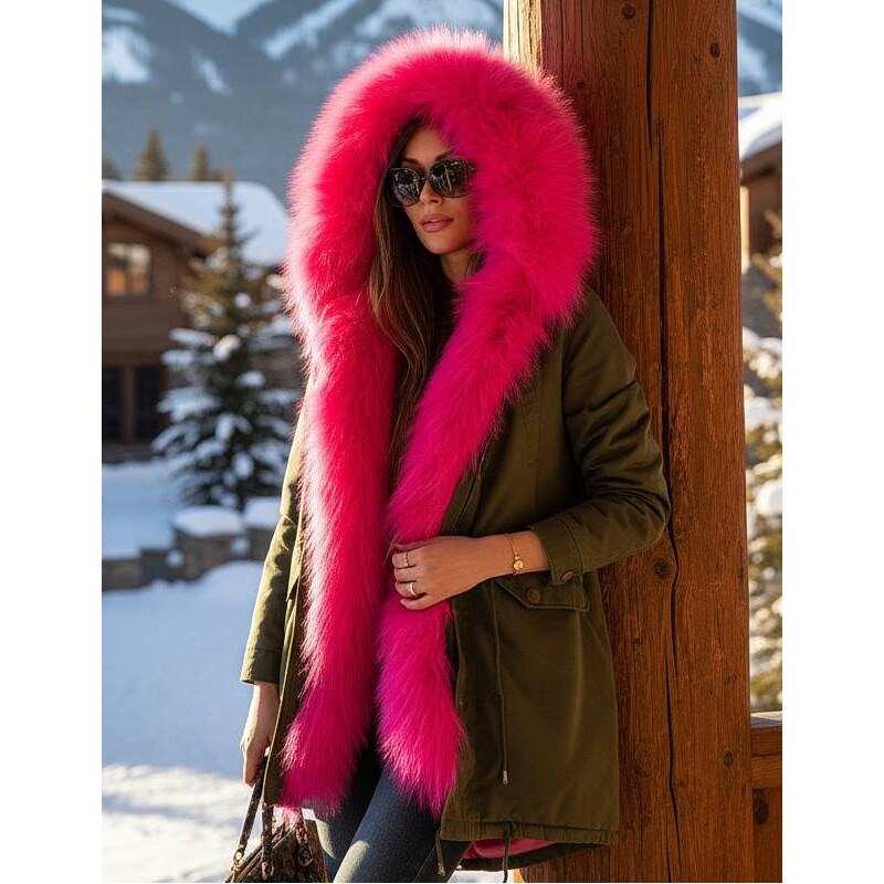 Fashionweek Dámská zimní parka khaki z kožíšku K6205-3 31684078