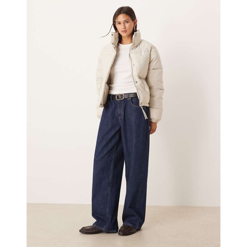 JDY zip detail padded coat in stone-Neutral