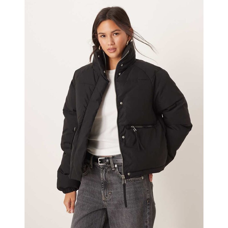JDY zip detail padded coat in black