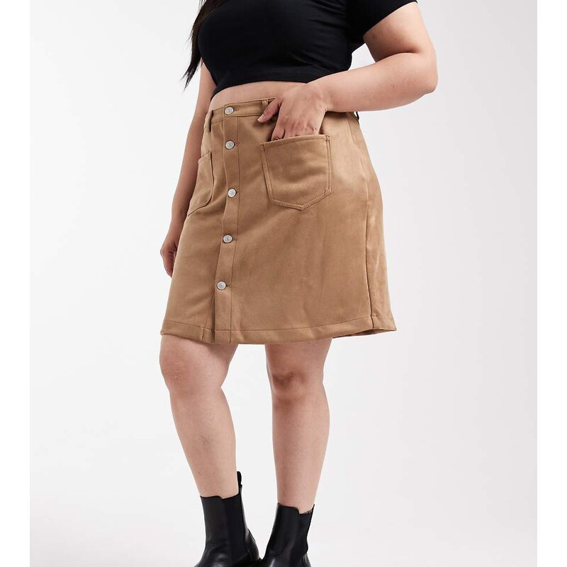 ONLY Curve faux suede mini skirt in warm brown 109101465