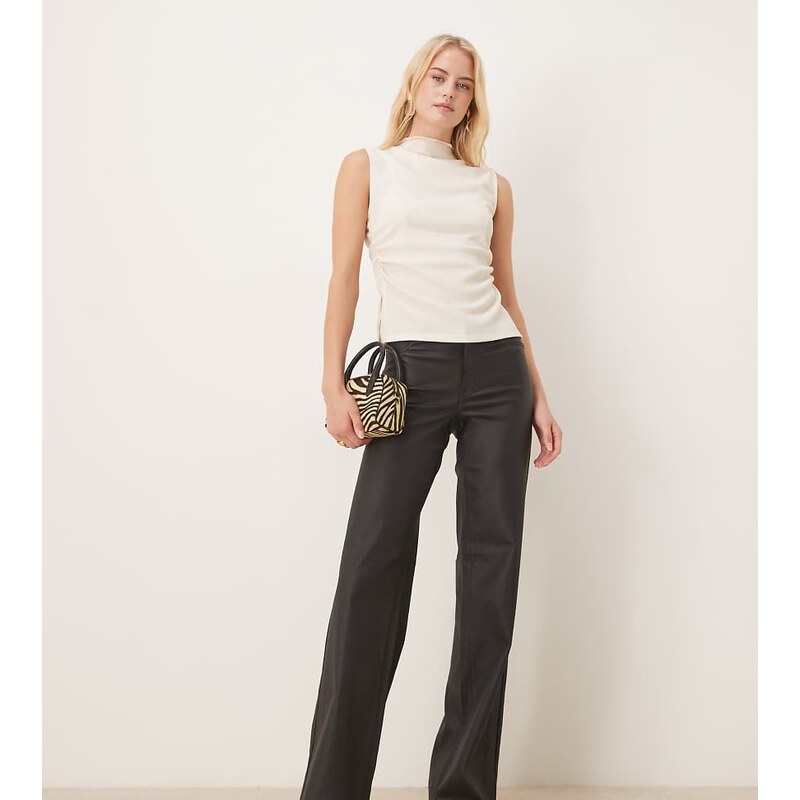 JDY Tall faux leather wide leg trouser in black 109101471