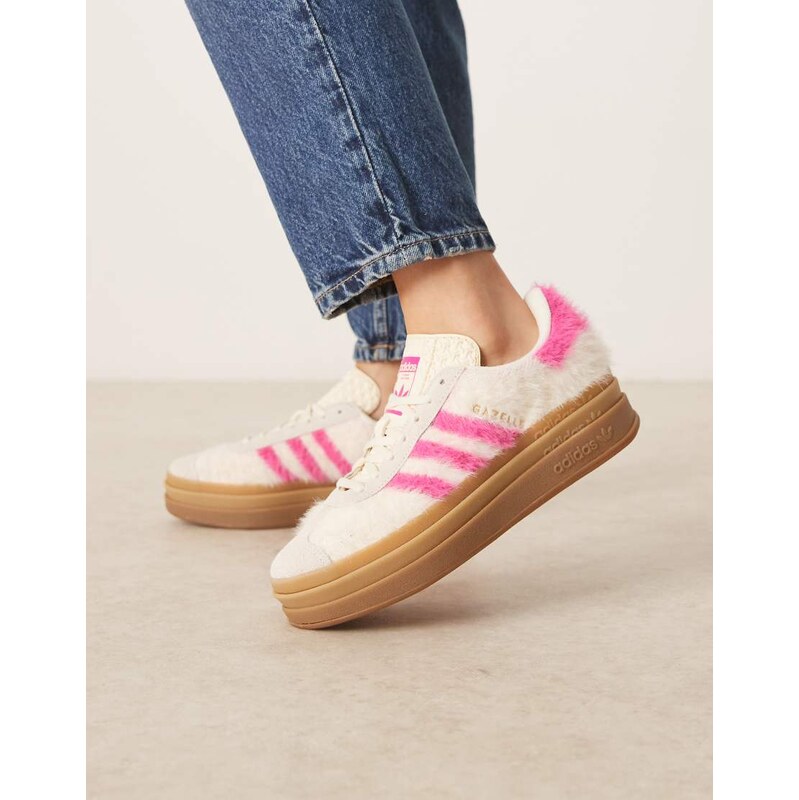 adidas Originals Gazelle Bold trainers in white and pink fuzzy 109101489