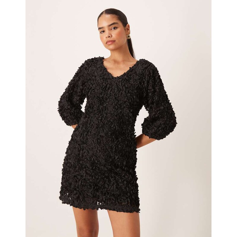 Vila 3D floral applique mini dress in black