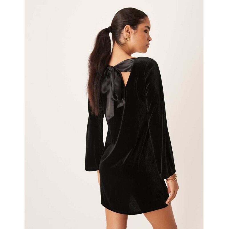 JDY back bow detail velvet mini dress in black