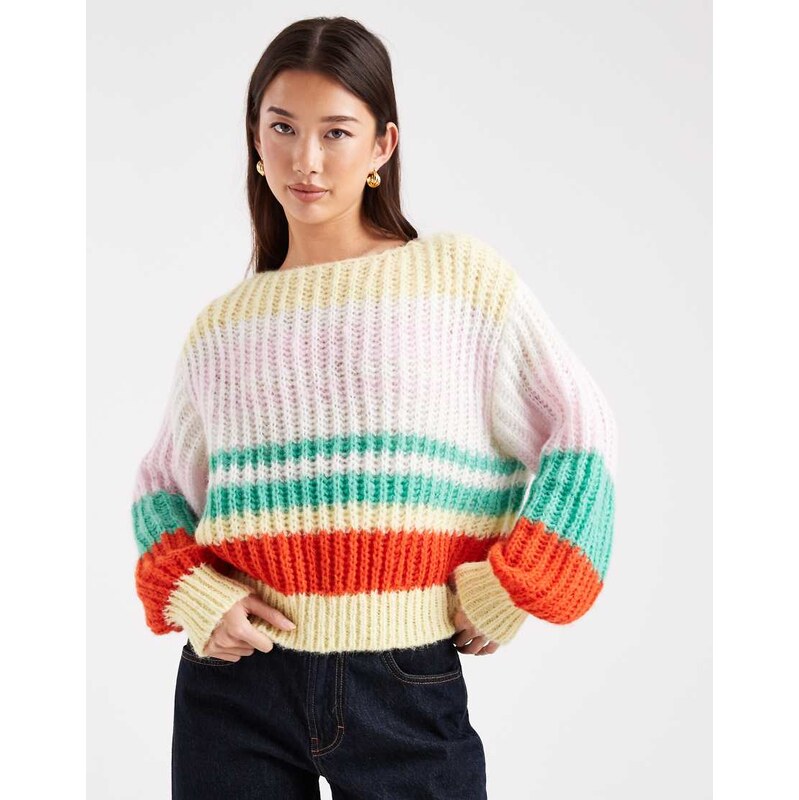Pieces retro stripe knitted jumper in multi